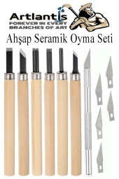 Ahşap Seramik Oyma Seti 6 lı Kretuar 1 Paket İskarpela Seti Paslanmaz Çelik Bıçaklı Ağaç Oyma Heykel Hobi Kretuar Gravür - 1