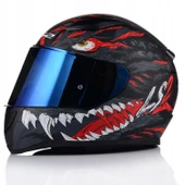 LS2 Rapıd 2 Kaıju Mat Siyah-Kırmızı Fullface Motosiklet Kaskı Mavi Camlı - 1