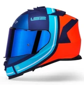 LS2 Storm 2 Slant Mat Mavi Turuncu Kapalı Motosiklet Kaskı Mavi camlı thumbnail 2