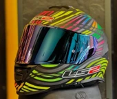 LS2 Storm 2 Power Mat Siyah-gökkuşağı Kapalı Motosiklet Kaskı Gökkuşağı camlı thumbnail 1