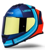 LS2 Storm 2 Slant Mat Mavi Turuncu Kapalı Motosiklet Kaskı Gold camlı thumbnail 1