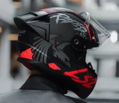 LS2 RAPID 2 RACE RAVEN MAT SİYAH-KIRMIZI KAPALI MOTOSİKLET KASKI ŞEFFAF CAMLI - 1