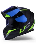 LS2 Storm 2 Nerve Neon Sarı Kapalı Motosiklet Kaskı Mavi Camlı thumbnail 3