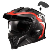 LS2 Drıfter Trıalıty Çene Çıkarılabilir Modüler Motosiklet Kaskı Kırmızı- Siyah thumbnail 5