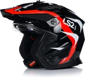 LS2 Drıfter Trıalıty Çene Çıkarılabilir Modüler Motosiklet Kaskı Kırmızı- Siyah thumbnail 2