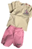 Kız Bebek Unicorn Nakış İşlemeli Tişört Yanları Fırfırlı Pembe Şortlu Takım thumbnail 1
