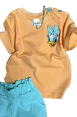 Kız Bebek Minnie Nakış İşlemeli Yazı Baskılı Mavi Şortlu Takım thumbnail 2