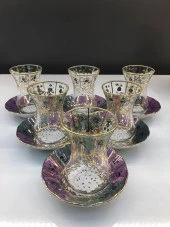 MORPİ 6'LI DESENLİ CAM & PORSELEN ÇAY SETİ - 1