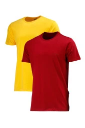 Erkek Standart Fit Bordo Sarı 2'li Set T-Shirt - 1