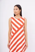 Peraluna PAULA DRESS Çizgili Organik Pamuklu A form Kadın Elbise - Kırmızı/Beyaz thumbnail 2