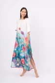 Peraluna SPRINGFIELD LONG DRESS Baskılı Saten Kadın Uzun Elbise - Çok Renkli - 5