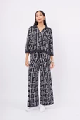 Peraluna MAZE BLOUSE Jakarlı Organik Pamuk Kadın Bluz - Antrasit/Ekru - 1