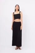 Peraluna MAXI SKIRT Maxi Boy Pileli Kadın Triko Etek - Siyah - 1