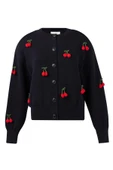 Peraluna CHERRY CARDIGAN Organik Pamuk Kiraz İşlemeli Kadın Hırka - Siyah - 7