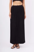 Peraluna MAXI SKIRT Maxi Boy Pileli Kadın Triko Etek - Siyah - 2