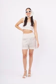 Peraluna IRIS SHORTS Ajurlu Kadın Şort - Ekru thumbnail 1