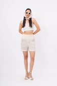 Peraluna IRIS SHORTS Ajurlu Kadın Şort - Ekru thumbnail 6