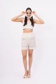 Peraluna IRIS SHORTS Ajurlu Kadın Şort - Ekru thumbnail 5