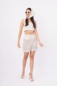 Peraluna IRIS SHORTS Ajurlu Kadın Şort - Ekru thumbnail 4