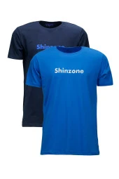 Erkek Standart Fit Shinzone Göğüs Baskılı Mavi Lacivert 2'li Set T-Shirt - 1