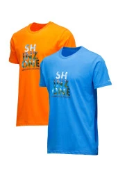 Erkek Standart Fit Göğüs Baskılı Mavi Turuncu 2'li Set T-Shirt - 1