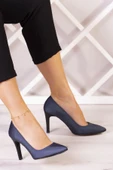 Erkan Saçmacı Gowa Plus Lacivert Saten Sivri Burun İnce Topuklu Abiye Stiletto Ayakkabı thumbnail 2