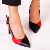 Erkan Saçmacı Sacha Siyah Kırmızı Arkası Açık Stiletto - 3