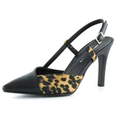 Erkan Saçmacı Sacha Siyah Leopar Desenli Arkası Açık Stiletto - 1