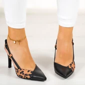 Erkan Saçmacı Sacha Siyah Leopar Desenli Arkası Açık Stiletto - 3