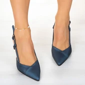 Erkan Saçmacı Sacha Lacivert Saten Arkası Açık Abiye Stiletto - 3