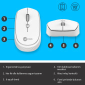 Lenovo Lecoo WS202 Kablosuz 1200DPI 4 Tuşlu Optik Mouse Beyaz - 3