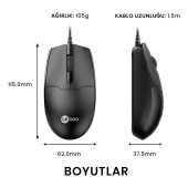 Lenovo Lecoo MS101 USB Kablolu 1200DPI 3 Tuşlu Optik Mouse Siyah - 4