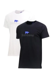 Erkek Standart Fit Kabartma Göğüs Baskılı Siyah Beyaz 2'li Set T-Shirt - 1