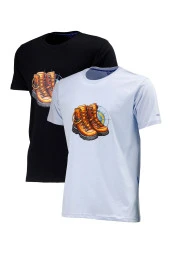 Erkek Standart Fit Bot Göğüs Baskılı Mavi Siyah 2'li Set T-Shirt - 1