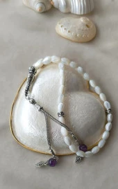 Tesbih 33 lük Sedef Ametist Püskül Arpa Kesim Tespih - 3