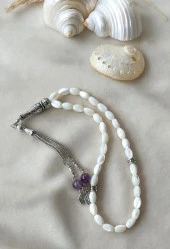 Tesbih 33 lük Sedef Ametist Püskül Arpa Kesim Tespih - 4