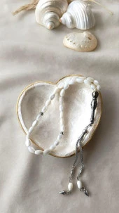 Tesbih 33 lük Sedef Doğal Taş Arpa Kesim Tespih - 4