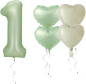 Retro Adaçayı Yeşil Rakam Ve Kalp Folyo Balon Seti - 1