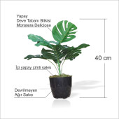 Yapay Uzun 40 cm Çimli Saksılı Monstera Deliciosa Deve Tabanı Kauçuk Çiçeği Bitkisi Ağacı Yaprağı - 3