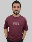 Erkek Lost Oversize Bisiklet Yaka Bordo Tişört - 1