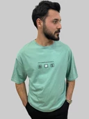 Erkek Lost Oversize Bisiklet Yaka Mint Yeşili Tişört - 2