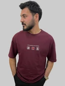 Erkek Lost Oversize Bisiklet Yaka Bordo Tişört - 4