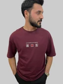 Erkek Lost Oversize Bisiklet Yaka Bordo Tişört - 5