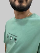 Erkek Lost Oversize Bisiklet Yaka Mint Yeşili Tişört - 7