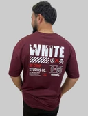 Erkek Lost Oversize Bisiklet Yaka Bordo Tişört - 7