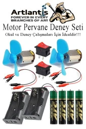 Motor Deney Seti 1 Paket Pervane Dc Motor Anahtar Pil Yatağı Pil Krokodil Kablo Okul Sınıf Deney Malzemesi - 1