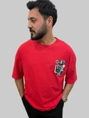 Erkek Hey Oversize Bisiklet Yaka Kırmızı Tişört - 4