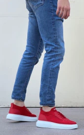 BA0812 Özel Örme Triko Tarz Kırmızı Beyaz Renk Spor Ayakkabı thumbnail 3