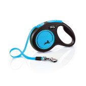 Flexi new neon M boy şerit tasma medium 5 metre otomatik şeritli köpek uzatma max 25kg mavi şerit - 1