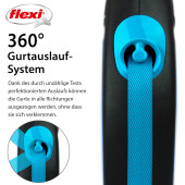 Flexi new neon M boy şerit tasma medium 5 metre otomatik şeritli köpek uzatma max 25kg mavi şerit - 2